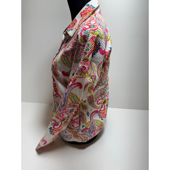 Emily Wonder Women’s Sz S Corduroy Pink Paisley Jacket Shacket Artsy Colorful - Picture 2 of 11